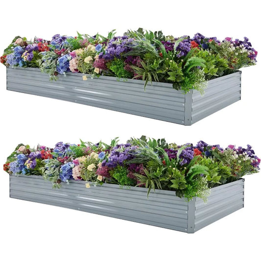 8x4x1ft(2 Pack) Galvanized Raised Garden Bed,Outdoor Planter Box Metal Patio Kit Planting Bed