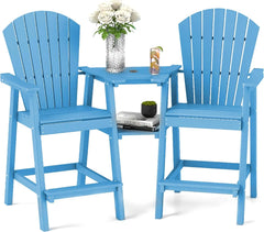 Tall Adirondack Chairs Set of 2,Recycled Poly Balcony Chair with Double Connecting Tray Patio Stools Weather Resistant