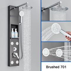 Black Shower Panel Column Big Screen Blue Light Rain&Waterfall Shower Head  Massage Jets Mixer Bathroom Shower Faucet