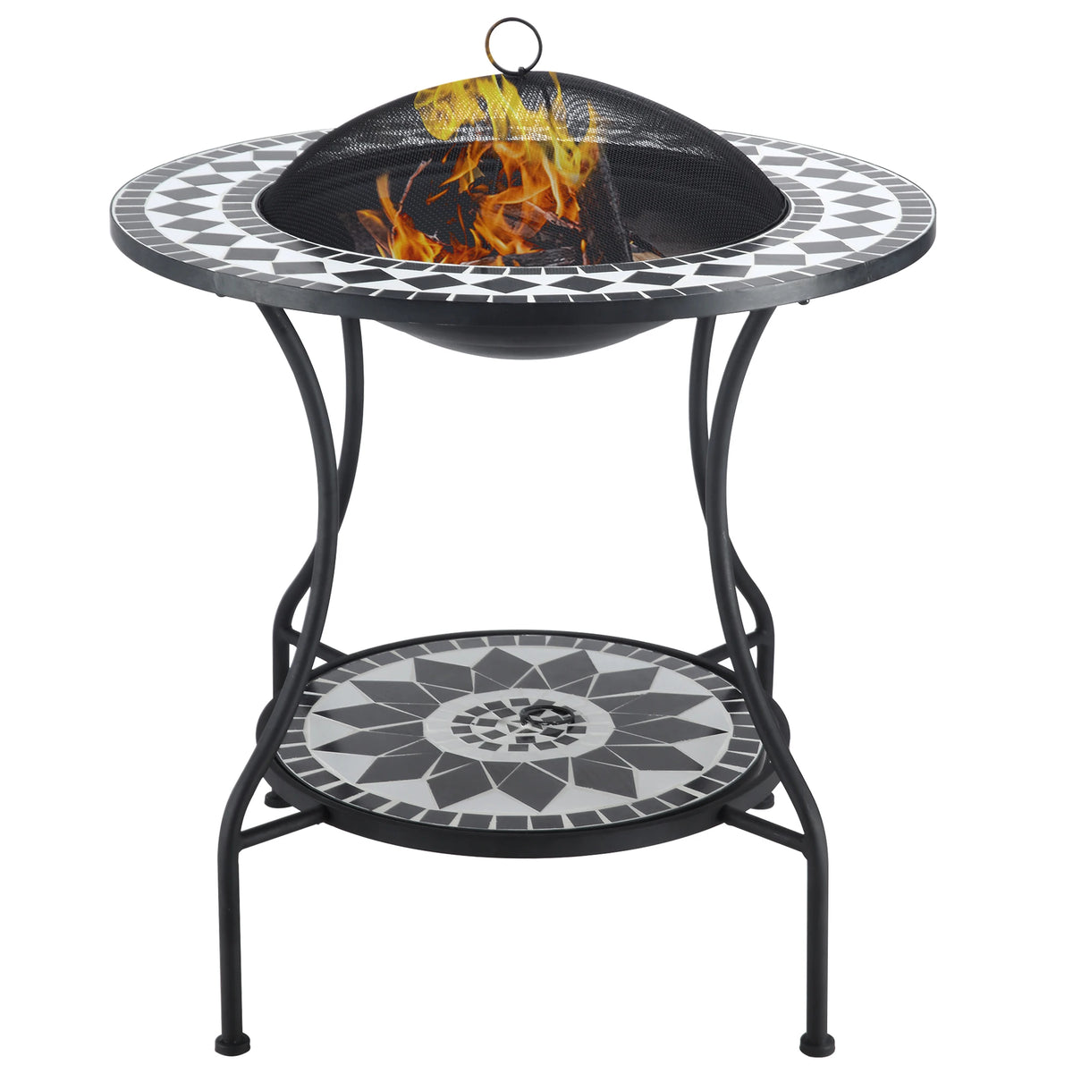 30" Wood Burning Fire Pit & Outdoor Ice Bucket Side Table, Steel, Lid, Mosaic