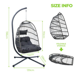 Outdoor Egg Hanging  With Stand, Patio Wicker Swing Egg  Indoor Swinging  Outdoor Hammock Egg