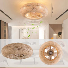 Boho Bamboo Light Farmhouse Caged Ceiling Fan Lights Rustic Fandelier with Remote 20 inch Living Room Bedroom Ceiling Fan Lamp