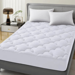 Mattress Pad Pillow Top Quilted Fitted Mattress Cover Mattress Protector Stretches Up 8-21" Deep Pocket Breathable & Cooling