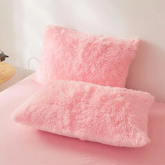 Fluffy Faux Fur Pink Comforter Cover Set Queen - Ultra Soft Plush Pink Bedding Sets 3 Pieces (1 Fluffy Cover Duvet Cover Set