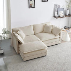 Deep Seat Sectional Sofa, 76.7" Comfy Cloud Couch loveseat with Ottoman, Modern Chenille Upholstered Modular Sofa L Shaped Couch