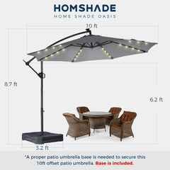 10ft Solar Lights Offset Cantilever Patio Umbrella - with Light and Base, LED Lighted Offset Hanging Patio Outdoor Market