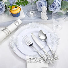 700PCS Plastic Disposable Tableware Set for 100 Guest - 200 Disposable Plates, 300 Plastic Silverware, 100 Cups, 100 Napkins