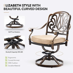 9 Piece Outdoor Dining Set, Cast Aluminum Retro for 8 Includes 86.6’’ Rectangular Table with and Umbrella Hole, Patio Dining Set