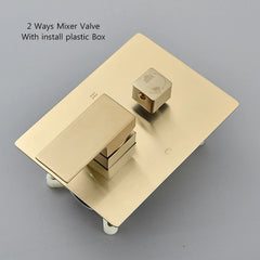 Brushed Golden Bathroom Shower Faucet Concealed Install 2 Way Rainfall Shower Set Wall Mounted Shower System Hot Cold Mixer Tap