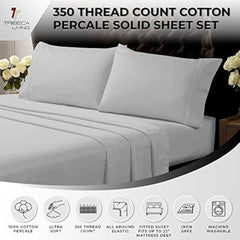 King Bed Sheet Set, Crisp and Smooth Egyptian Cotton Percale Solid Sheets and Pillowcase Set, Extra Deep Pocket, 350 Thread Co