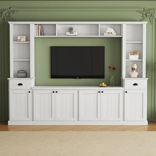 Entertainment Wall Unit Set with Bridge,  TV Stand Console Table with Adjustable Shelves for TVs Up to 75”, Large Media Console