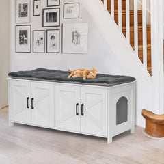 Cat Litter Box Enclosure For 2 cats, Litter Box Furniture Hidden with Double Room,Wooden Cat Washroom Furniture,Cat House