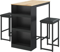 3 Piece Dining Table with 3 Storage Shelves Bar Table and Small Kitchen Table Set for 2 Wooden Counter Height Table Set for Kitc