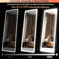 65"x22" Full Length Floor Mirror LED Whole Body Mirror, Wall Mounted Hanging Mirror with Lights, Makeup Vanity Mirror,