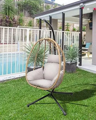Chair with Stand Patio Hammock Swing Chair, Basket Wicker Rattan Adjustable Height