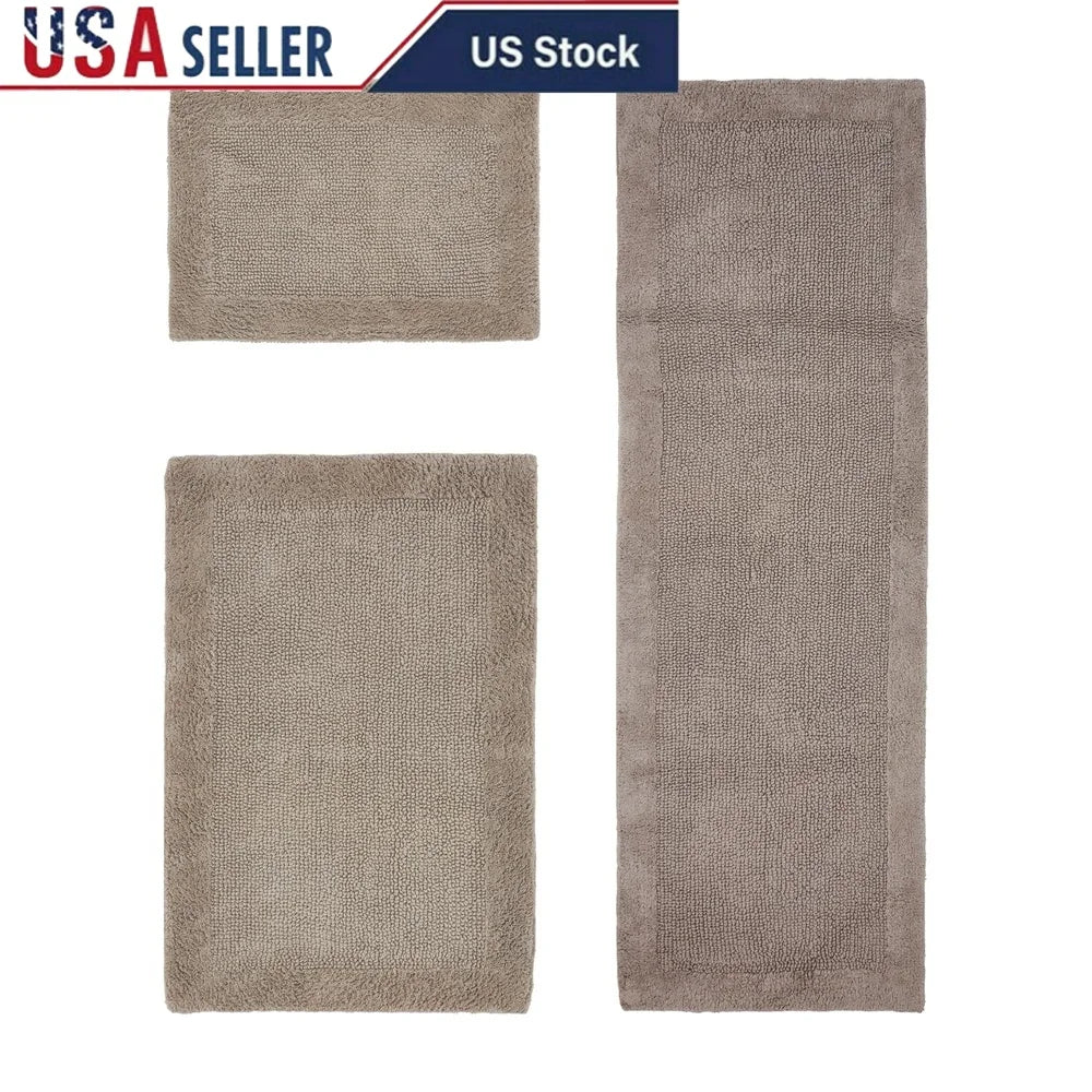 Premium 3 Piece Bathroom Rug Set 100 Cotton Soft Tufted Water Absorbent Reversible Bath Mat Home Spa