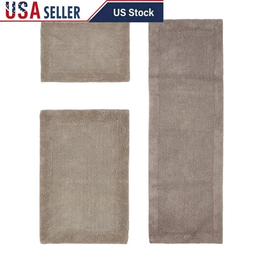 Premium 3 Piece Bathroom Rug Set 100 Cotton Soft Tufted Water Absorbent Reversible Bath Mat Home Spa
