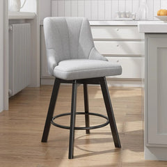 Swivel Bar Stools with Backs, 24" Counter Height Bar Stools Set of 3, Fabric Upholstered Counter Bar Stools with Solid Wood Legs