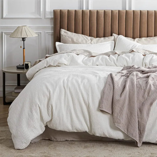 Cotton Duvet Cover King - 100% Cotton Waffle Weave Coconut White Duvet Cover King Size, GentleSoft™ and Breathable Bedding Set