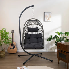 Outdoor Egg Hanging  With Stand, Patio Wicker Swing Egg  Indoor Swinging  Outdoor Hammock Egg