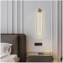 Minimalist Oval Pendant Light, LED Gold Ring Ceiling Light Fixture with Adjustable Height, Hanging Lamp for Dining Room, Kitche