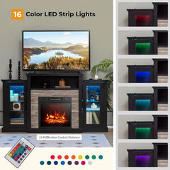 Fireplace TV Stand with LED Lights & 18” Electric Fireplace – Entertainment Center for TVs Up to 65”