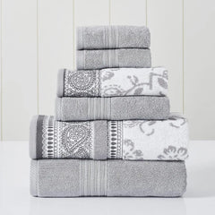 6 Piece Set, 2 Bath Towels, 2 Hand Towels, 2 Washcloths Yarn Dyed Jacquard/Solid Towel Set Ophelia Blue