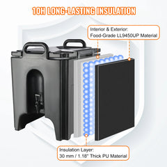 SucceBuy 2.5 5 10 Gallon Insulated Beverage Dispenser Food-grade Hot and Cold Beverage Server Thermal Drink Dispenser Cooler