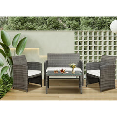 Multi Pieces Outdoor Patio Furniture Sets Conversation Sets Rattan Chair Wicker Set,Glass Table,Outdoor Indoor Use Backyard