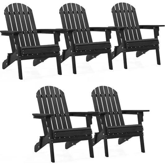300LBS Solid Wood Folding Adirondack Chair Set of 5 Outdoor,Weather Resistant,Fire Pit Lounge Chairs for Garden,Black