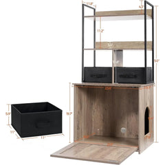 Litter Box Enclosure with 2 Storage Shelves and 2 Drawers, 2-in-1 Hidden Cat Litter Box Enclosure Furniture with Shelf