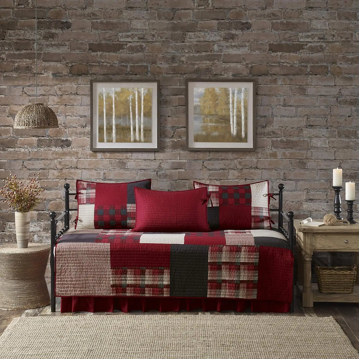Woolrich Daybed Cover Set - Cabin Lifestyle, Patchwork With Moose Design All Season, Lightweight And Breathable Cozy Bedding