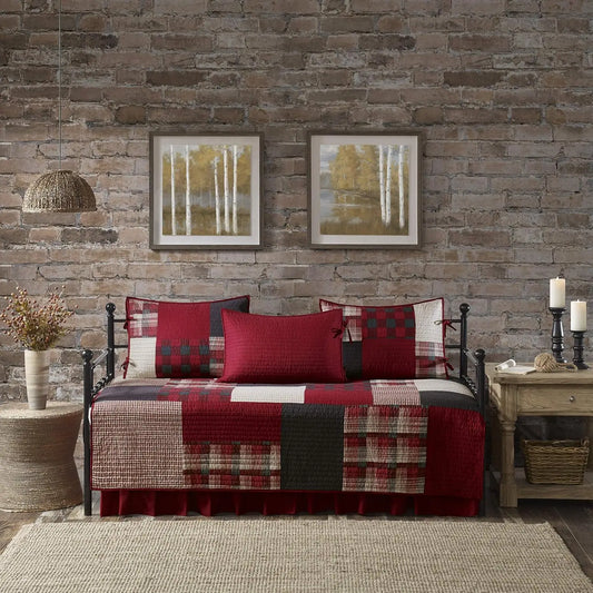 Woolrich Daybed Cover Set - Cabin Lifestyle, Patchwork With Moose Design All Season, Lightweight And Breathable Cozy Bedding