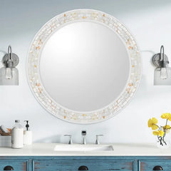 White Mirrors for Wall , Natural Mother of Pearl Inlay Mosaic Framed Rectangle Mirror for Bathroom, Bedroom or Entryway