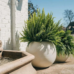 16" D Ceramic Indoor Outdoor Round Sphere Planter, Satin Ivory, Home Décor Evergreen Weather Resistant Modern Planter Pot