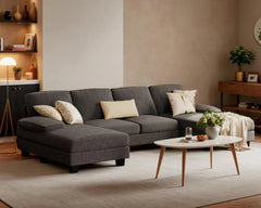 Convertible Sectional Sofa Couch, 4 Seat Sofa Set for Living Room U-Shaped Modern Fabric Modular Sofa Sleeper