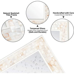 White Mirrors for Wall , Natural Mother of Pearl Inlay Mosaic Framed Rectangle Mirror for Bathroom, Bedroom or Entryway