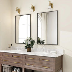38"x26" Rectangular Bathroom Wall Mirror with Metal Frame, Black