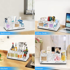 Bathroom Organizer Countertop White Marble Toothbrush Holders for Bathrooms with 3PCS Qtip Holder Dispenser, Toothbrush and Toot