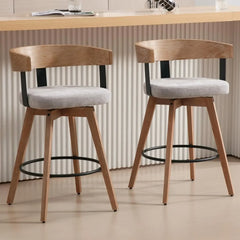 Bar Stools Set of 3 26" Counter Height Bar Stool with Footrest - Modern Wood Barstools with Linen Upholstered Seat, Bar Stools