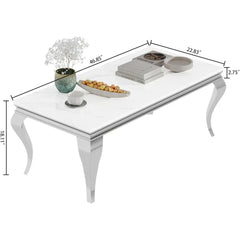 47" White Faux Marble Coffee Table with Gold Stainless Steel Base – Modern Luxury Center Table