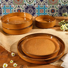Oprah's Favorite Things - Santorini Mist Double Bowl Terracotta Reactive Glaze Plates and Bowls Dinnerware Set - Amber