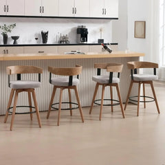 Bar Stools Set of 3 26" Counter Height Bar Stool with Footrest - Modern Wood Barstools with Linen Upholstered Seat, Bar Stools