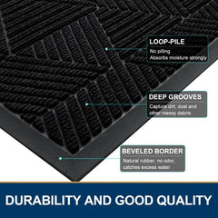 Front Door Mat Outside Entrance, Heavy Duty Sturdy Natural Rubber Doormat, Trap Dirt and Moisture, Easy Clean Low Profile