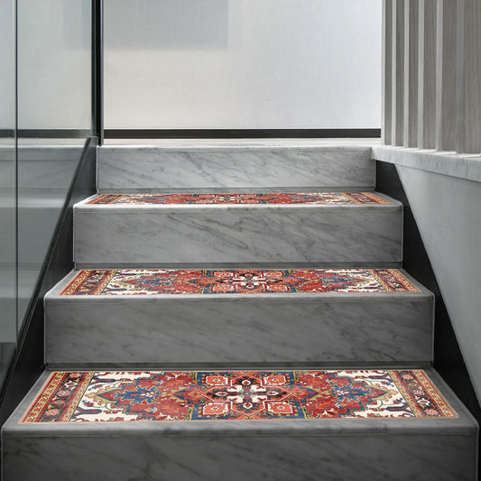 15PCS Carpet Stair Treads Set Self-adhesive Backing Non Slip Rug Tread Reusable Indoor Stair Rugs Bohemian for Dogs Kids & Elder