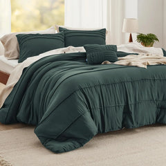 Bedsure King Comforter Set - 4 Pieces Grid Pleat Bed Set, Beige Boho Bedding for All Season, 1 Soft Comforter, 2 Pillowcases, 1
