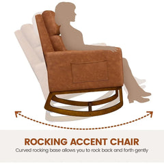 Leather Living Room Chair, Rocking Accent Chairs, , Accent Rocker Armchair, Nursery Glider Chair with High Back and Side Pocket