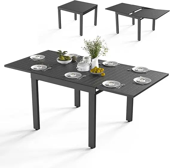Aluminum Expandable Patio Dining Table for 4-8 Persons(L 35.5"-72"), Black Metal Extendable Outdoor Dining Table, Rectangle Pat
