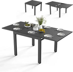 Aluminum Expandable Patio Dining Table for 4-8 Persons(L 35.5"-72"), Black Metal Extendable Outdoor Dining Table, Rectangle Pat