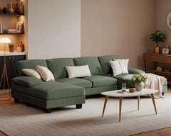 Convertible Sectional Sofa Couch, 4 Seat Sofa Set for Living Room U-Shaped Modern Fabric Modular Sofa Sleeper